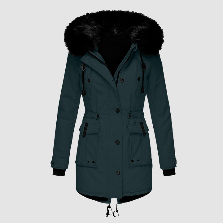 Damenparka mit Kapuze, Knöpfen und Taschen