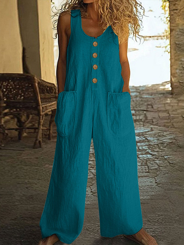 Lässiger Button-Up Jumpsuit mit weitem Bein und Taschen