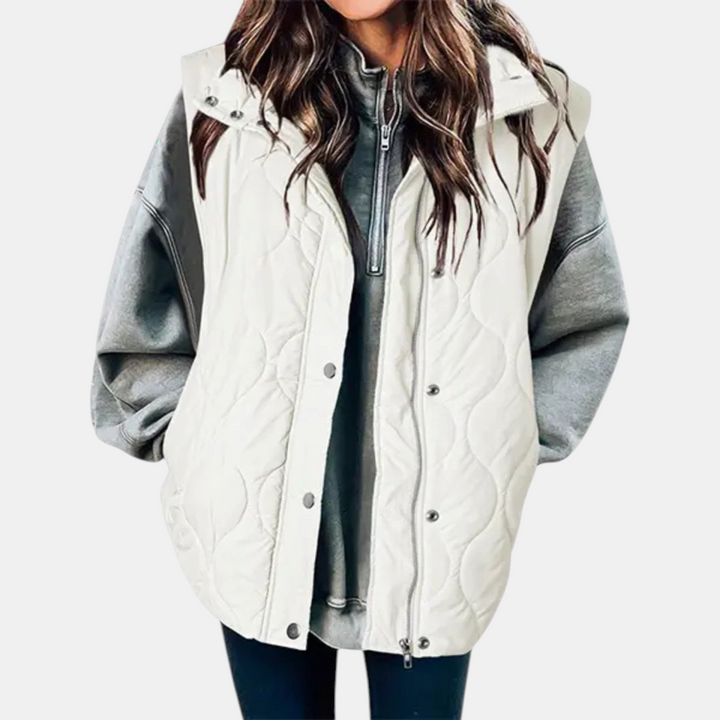 Gilet da donna con bottoni e tasche, con cappuccio