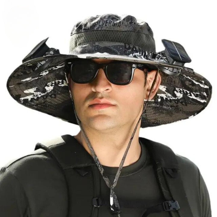 Outdoor-Sonnenhut mit integriertem Solarlüfter und verstellbarer Passform