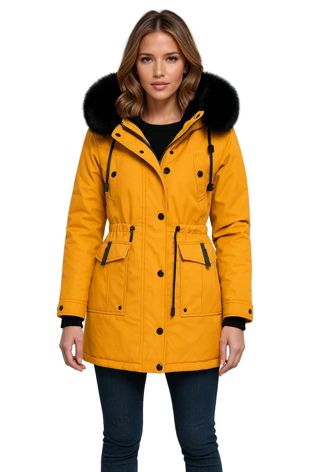 Damen Winterparka mit Kapuze, Taschen und Tunnelzug
