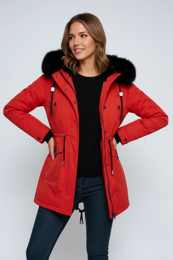 Damen Winterparka mit Kapuze, Taschen und Tunnelzug