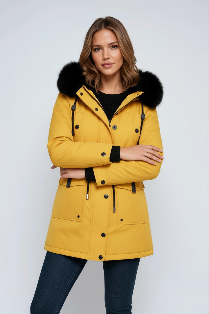 Damen Winterparka mit Kapuze, Taschen und Tunnelzug