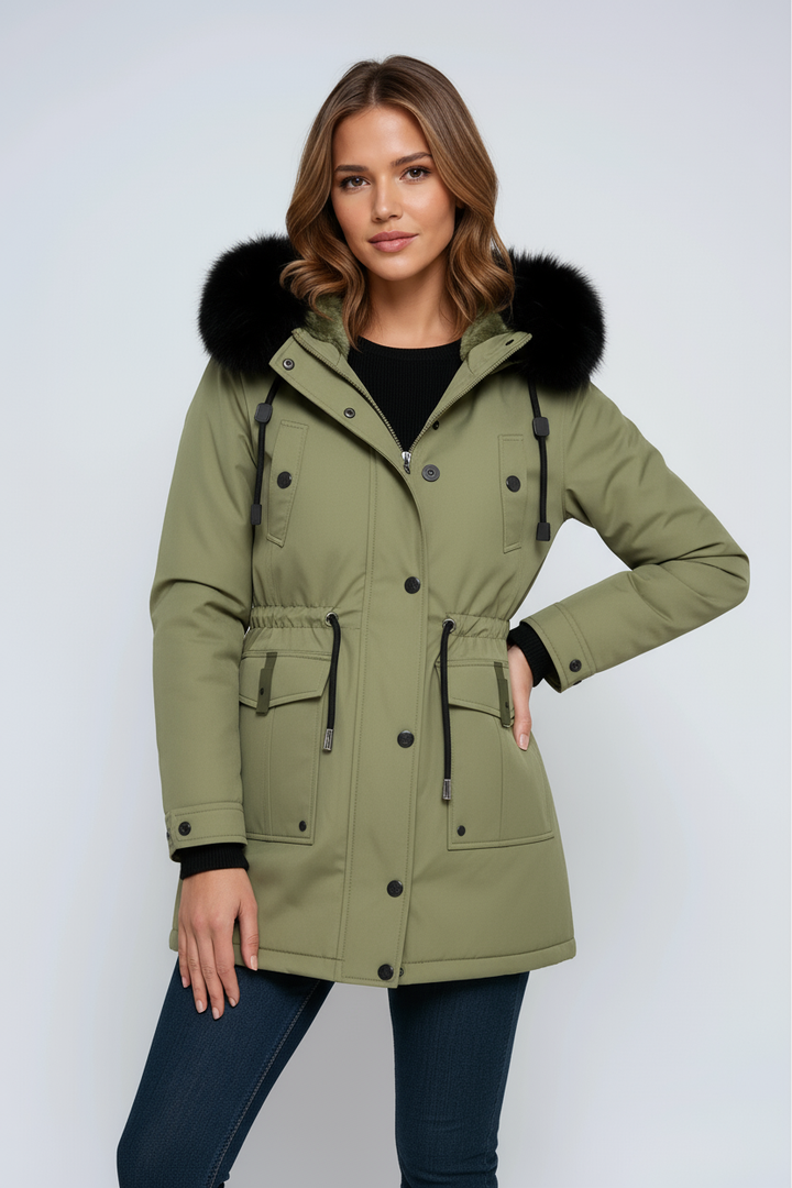Damen Winterparka mit Kapuze, Taschen und Tunnelzug