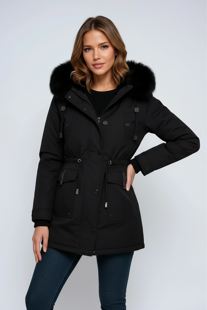 Damen Winterparka mit Kapuze, Taschen und Tunnelzug