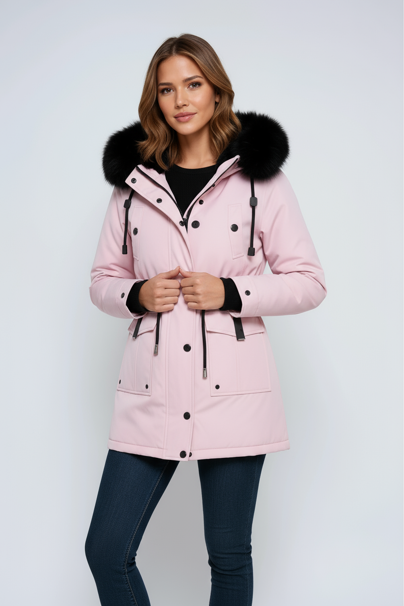 Damen Winterparka mit Kapuze, Taschen und Tunnelzug