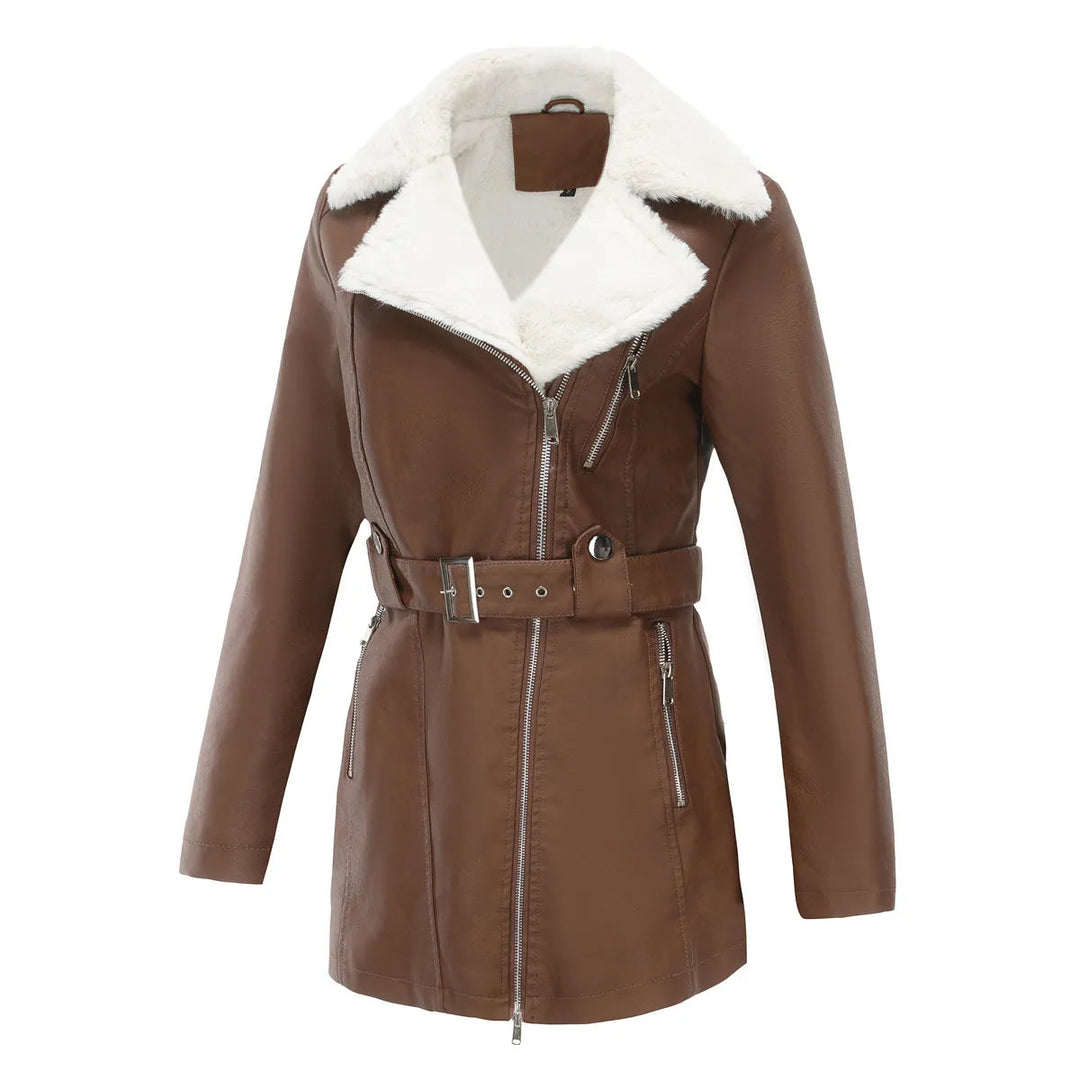 Cappotto invernale da donna con cintura e tasche