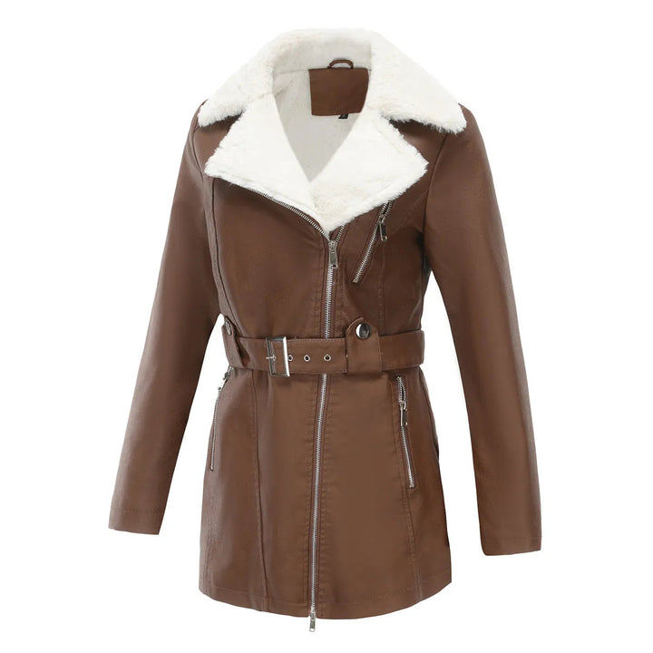 Cappotto invernale da donna con cintura e tasche