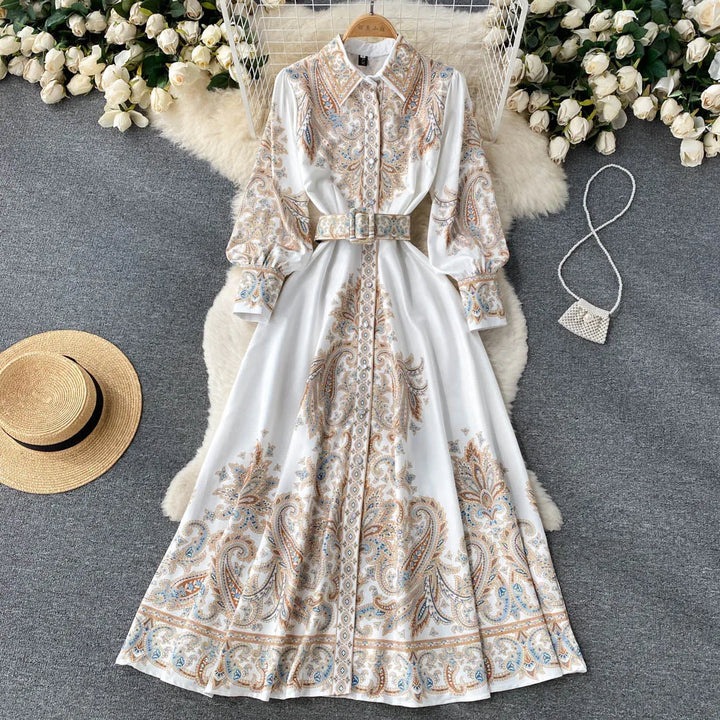 Blumen A-Linien Kleid mit Gürtel