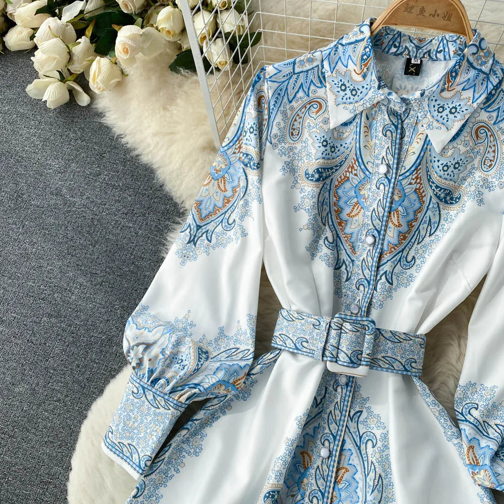 Blumen A-Linien Kleid mit Gürtel