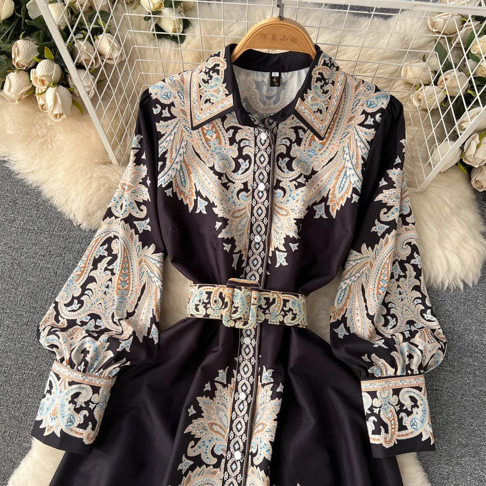 Blumen A-Linien Kleid mit Gürtel