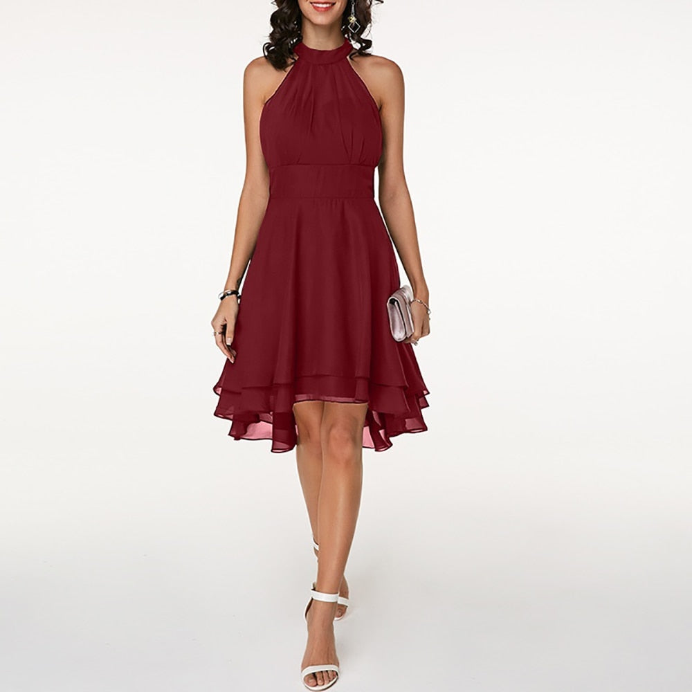 Damen Halter Mini Kleid mit High-Low Saum