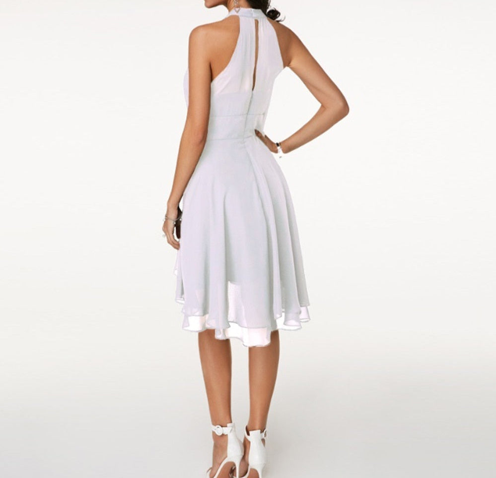 Damen Halter Mini Kleid mit High-Low Saum