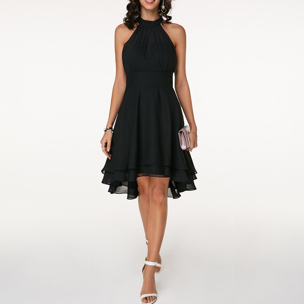 Damen Halter Mini Kleid mit High-Low Saum