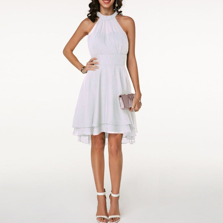 Damen Halter Mini Kleid mit High-Low Saum
