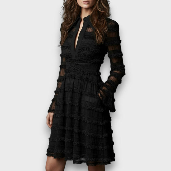 Parisa – Midi-Kleid mit transparenten Fransen-Details