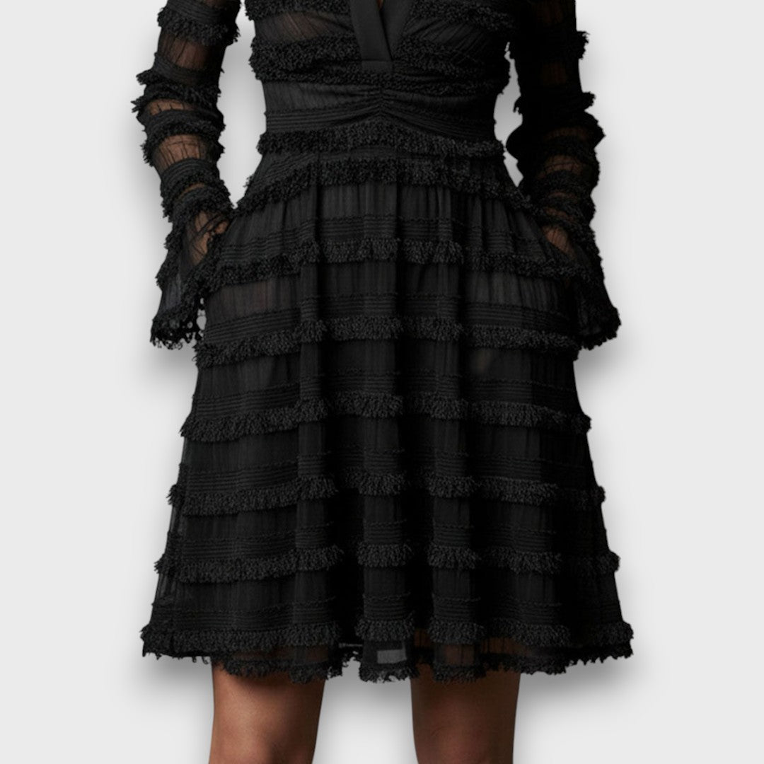 Parisa – Midi-Kleid mit transparenten Fransen-Details