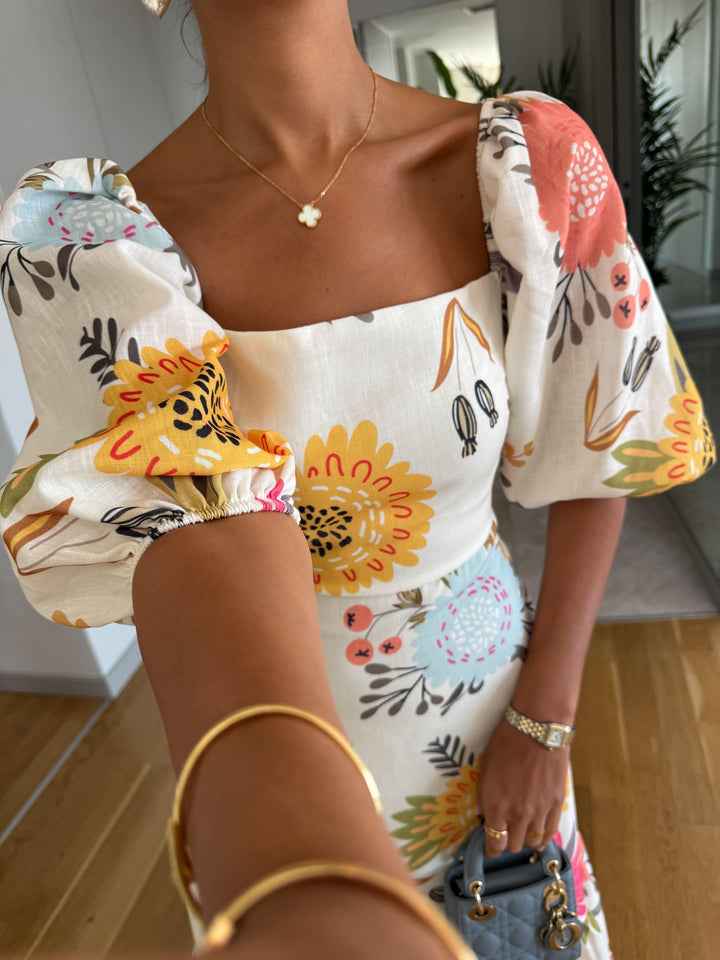 CAMILLE – ELEGANTES BLOOM PUFF-SLEEVE KLEID