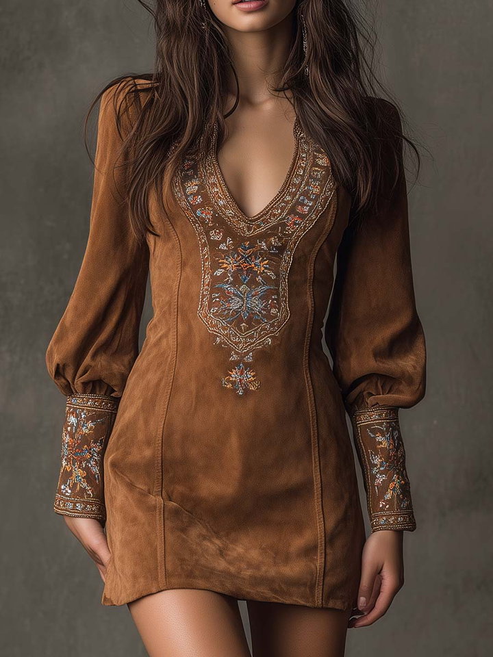 Lunori™ | Lila besticktes Minikleid