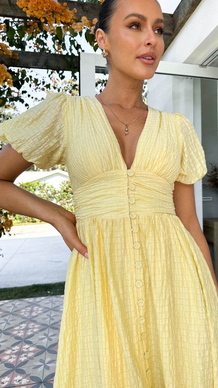 Yara | Damen V-Ausschnitt Maxi-Kleid mit Knöpfen