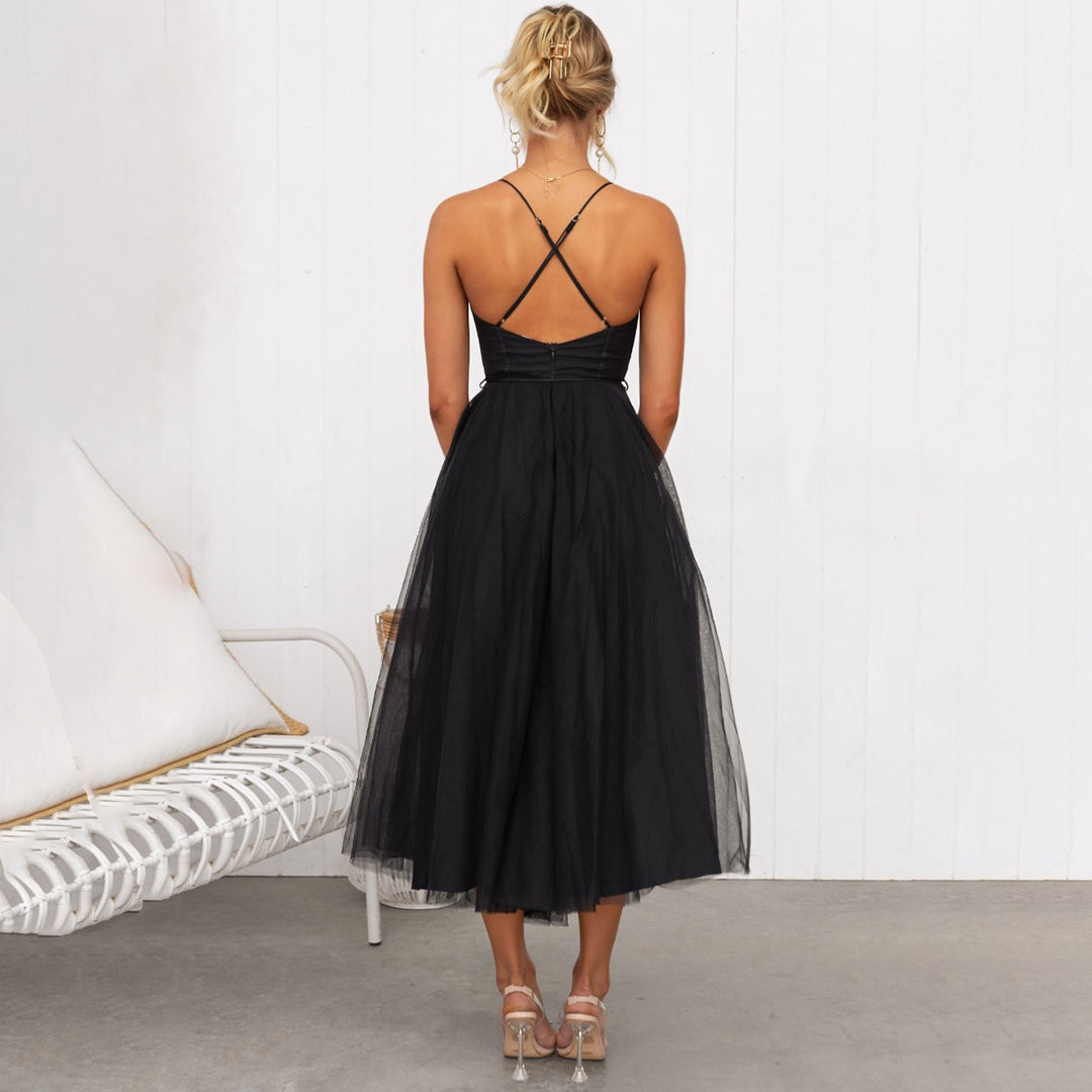 Ärmelloses Midi-Kleid für Damen mit Taillenzug