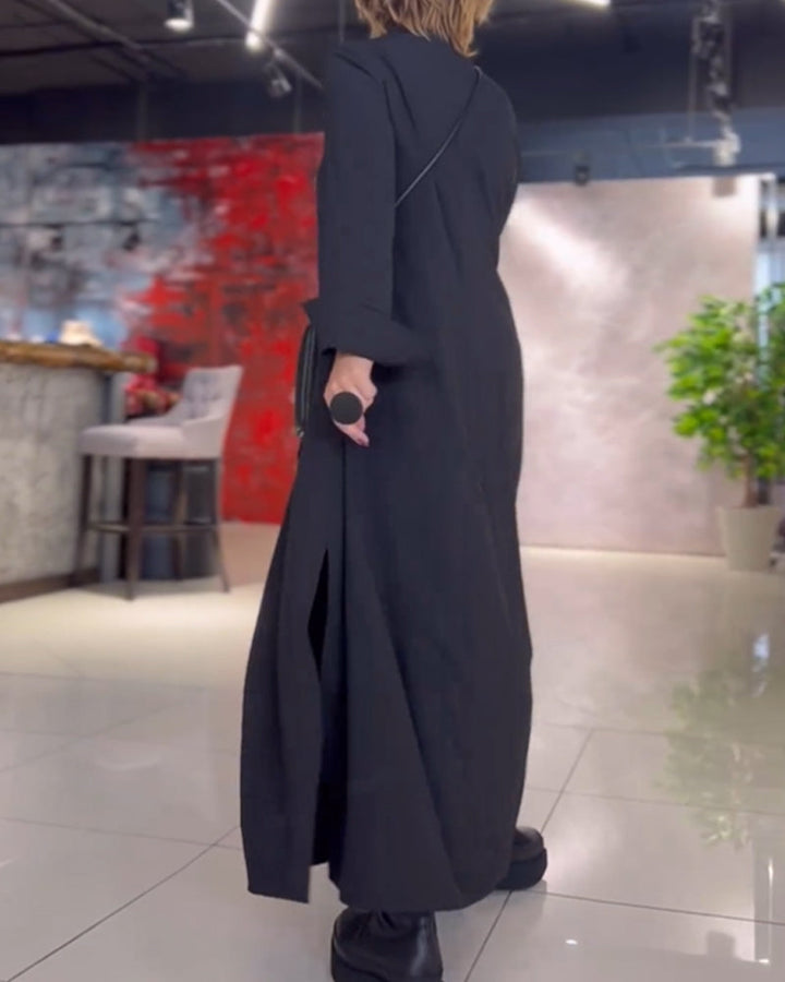 Eleanor - Lockeres Langes Kleid Mit Revers Und Seitenschlitz