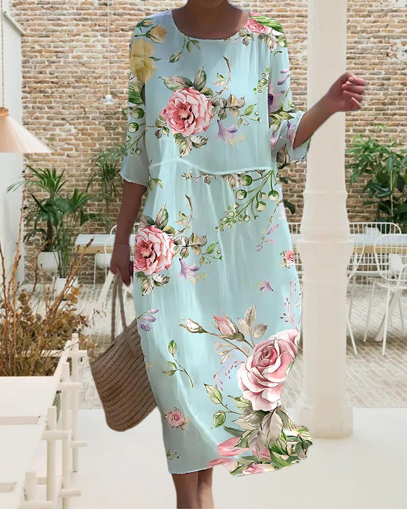Miranda - Elegantes Blumenkleid, Das Den Bauch Kaschiert