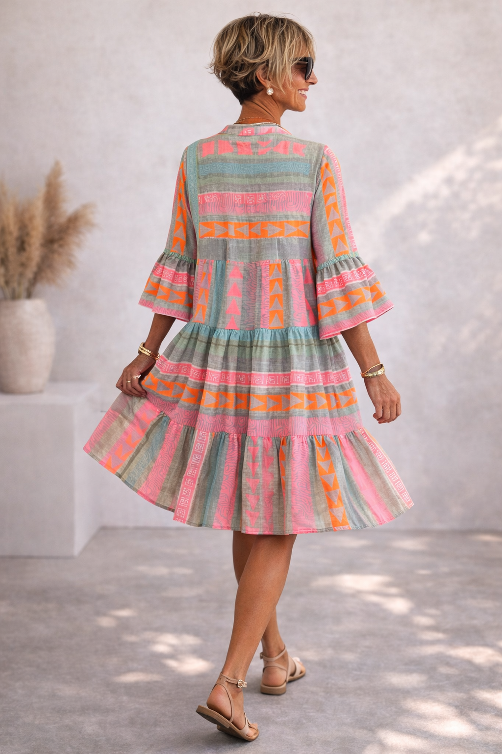 Elena | Gemustertes Fließendes Midi-Kleid