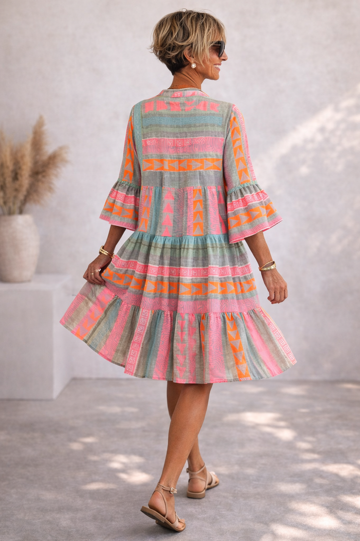 Elena | Gemustertes Fließendes Midi-Kleid