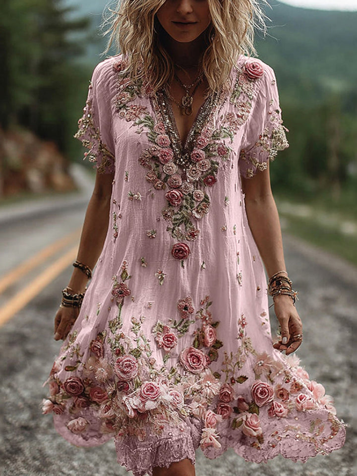 Ruby – Blossom bestickte V-Ausschnitt Kleid