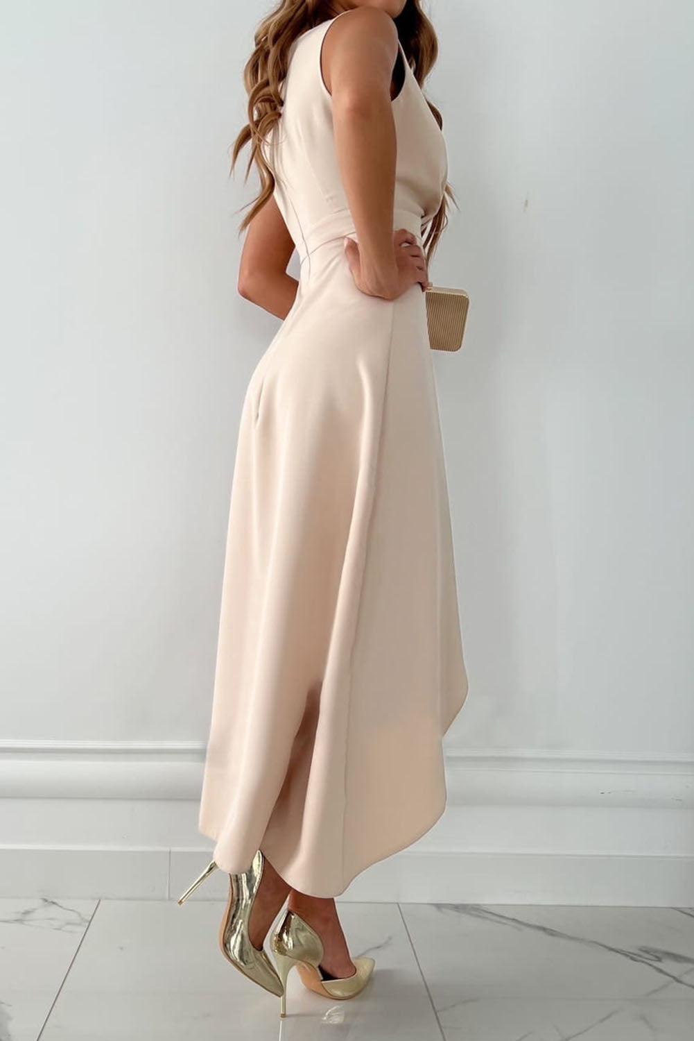 Lila – Schickes Wickel-V-Ausschnitt Midi-Kleid