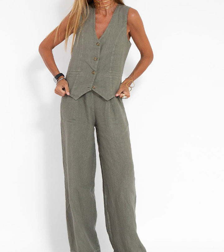 Aira - Geknöpfter Weste & Weite Hose Set