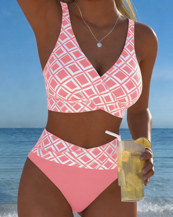 Martina | Bikini kariert mit drahtfreiem BH und hochgeschnittener Unterhose