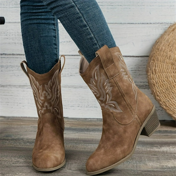 Damen Western Cowboy Stiefel für breite Waden mit besticktem Schaft