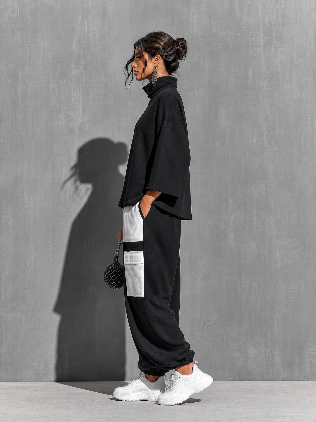 Women’s Sweatshirt & Cargo Jogger Pants Set with Pockets