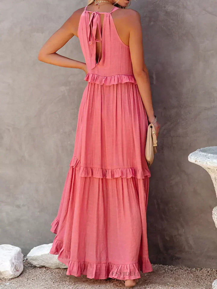 Sarah | Halter Rüsch Maxi Kleid (Fast ausverkauft)