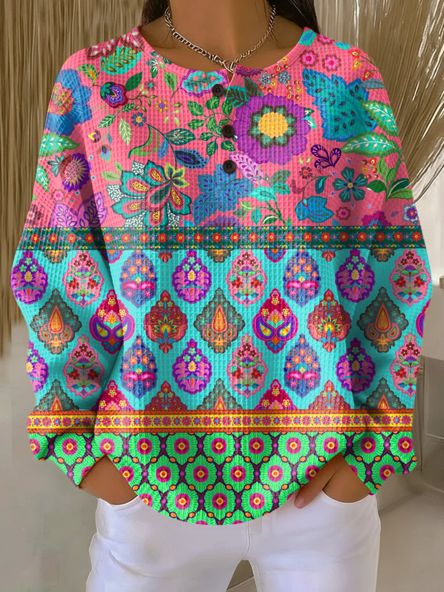 Schild | Sweater mit ethnischen Blumenstreifen