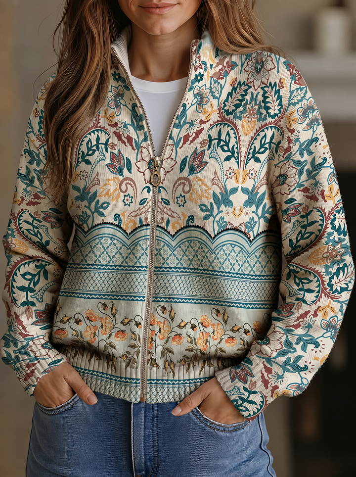 Sybilla | Cardigan da donna a maniche lunghe con motivo floreale e collo alto