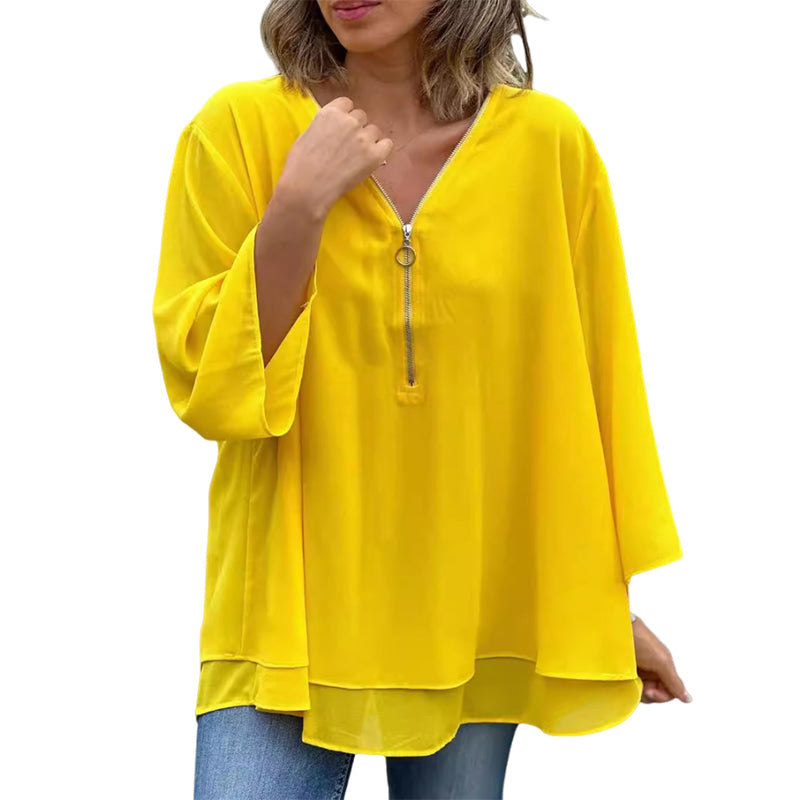 Heidi™ - V-Ausschnitt Fließendes Zip-Top