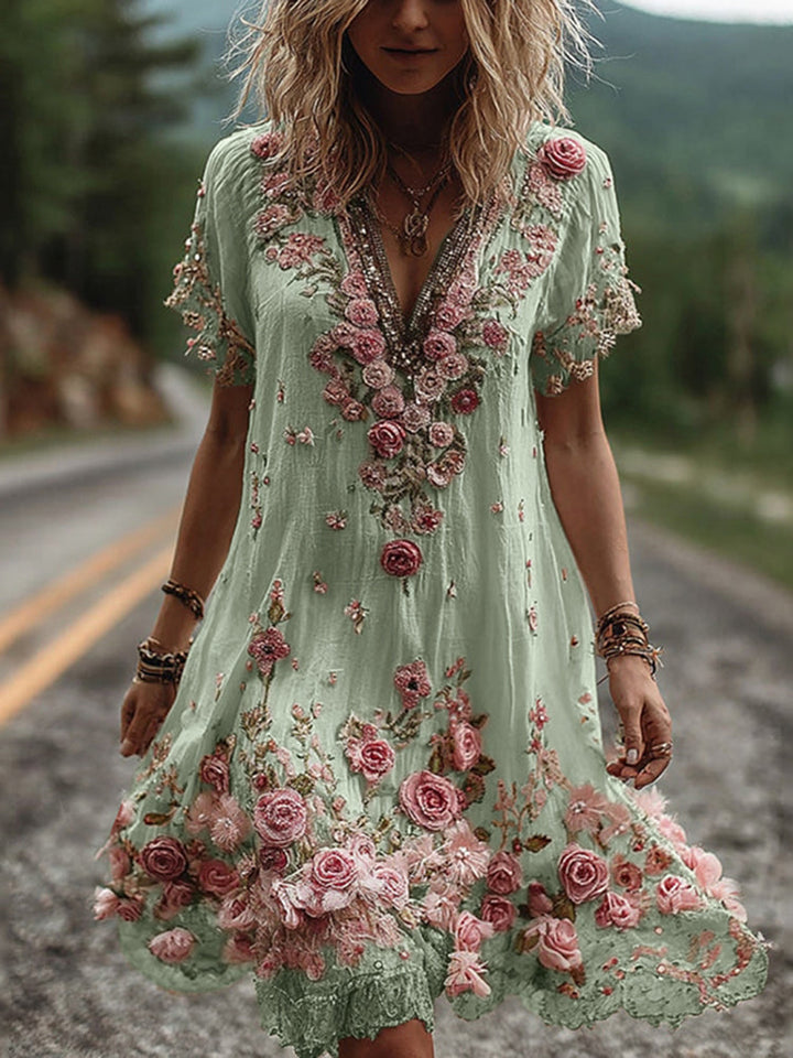 Ruby – Blossom bestickte V-Ausschnitt Kleid