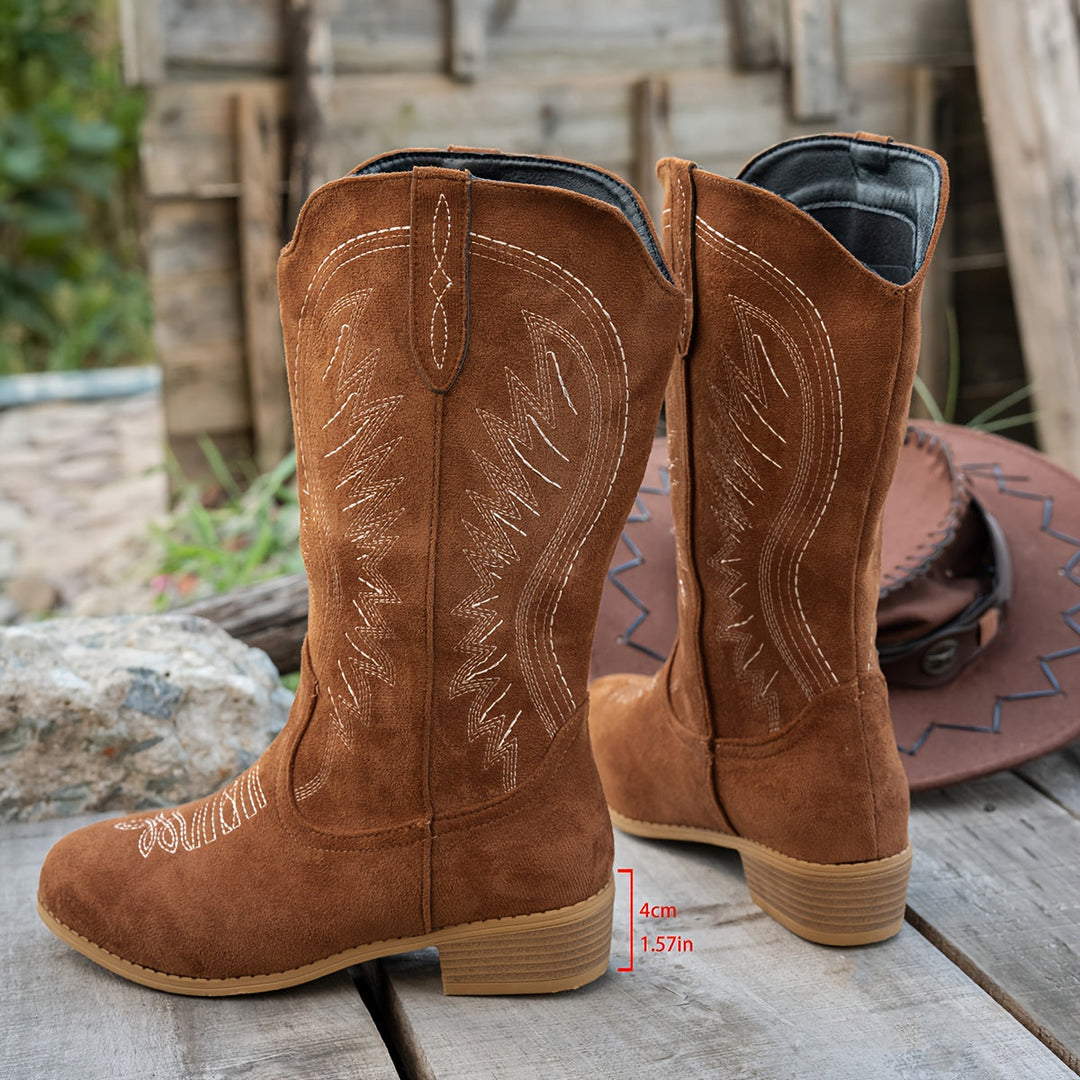Damaris | Damen Western Cowboy Stiefel für breite Waden mit Stickerei