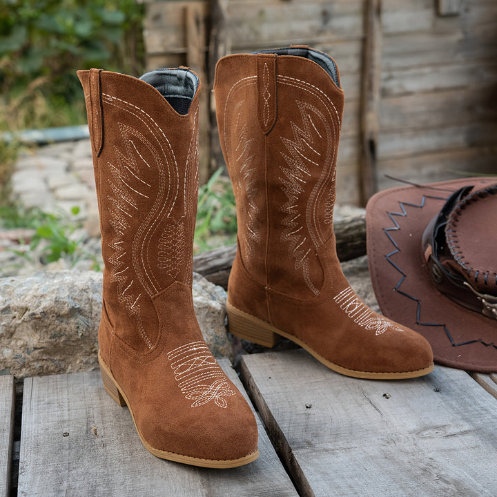Damaris | Damen Western Cowboy Stiefel für breite Waden mit Stickerei