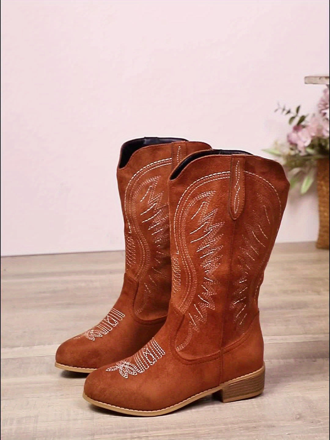 Damaris | Damen Western Cowboy Stiefel für breite Waden mit Stickerei