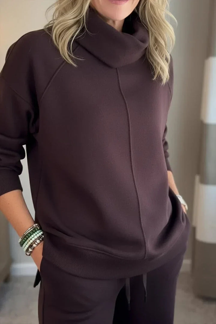 Aivra | Conjunto de dos piezas para mujer con cuello alto, mangas largas, pantalón de pierna ancha y bolsillos