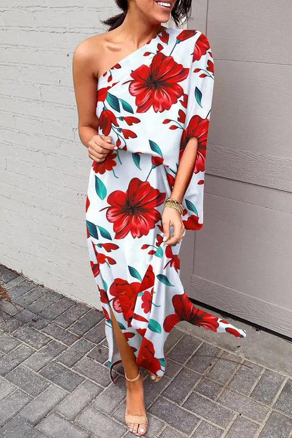 Rosie Maxikleid mit einem Schulterdesign und bedrucktem Saum