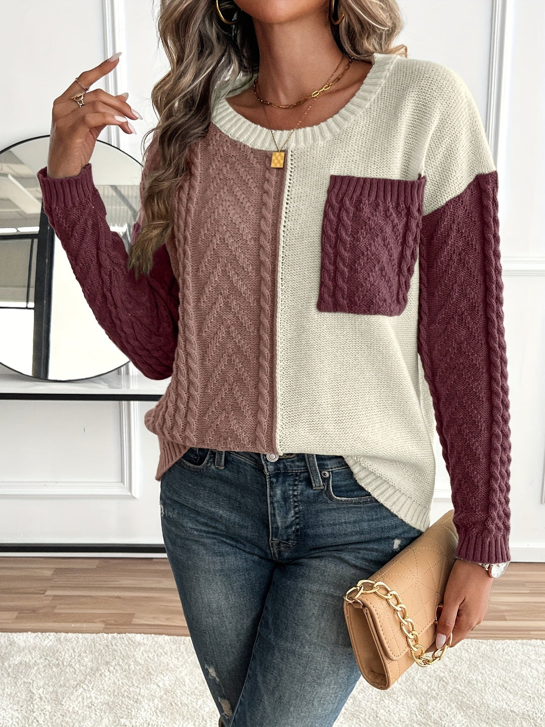 Delia | Pullover da donna con scollo rotondo e tasca