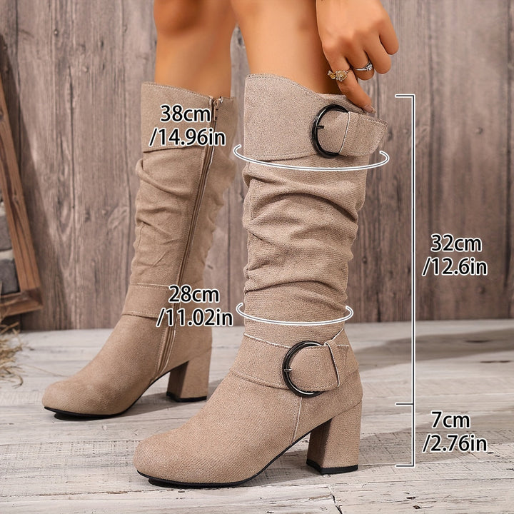 Hedvig | Women’s knee-high boots in reptile-effect leather with a block heel