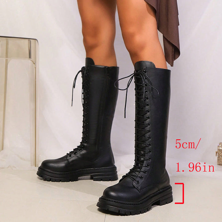 Ianthe | Damen knielange Schnürstiefel mit Plateausohle