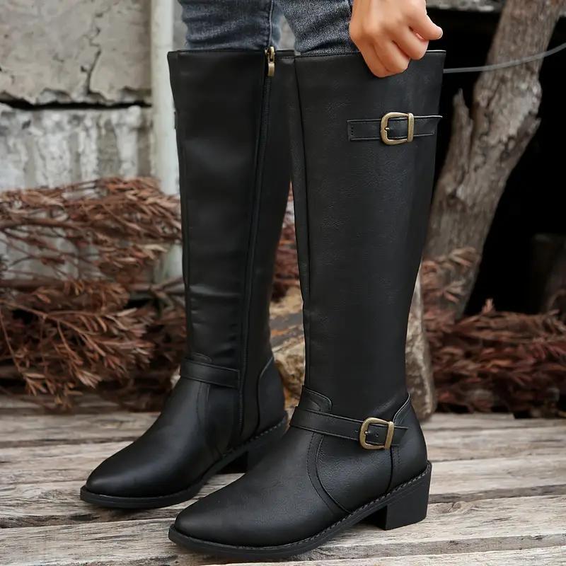 Calixta | Damen knielange Stiefel mit doppelten Schnallen