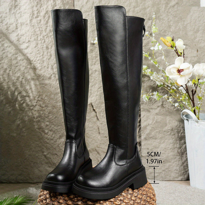 Maelyn | Damen Über-Knie Flache Stiefel mit Seitenreißverschluss